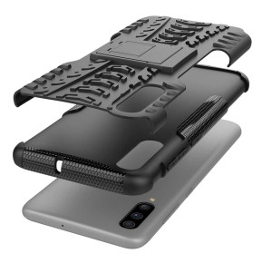 Силиконов гръб ТПУ Hybrid с твърда част и стойка за Samsung Galaxy A70 A705F черен